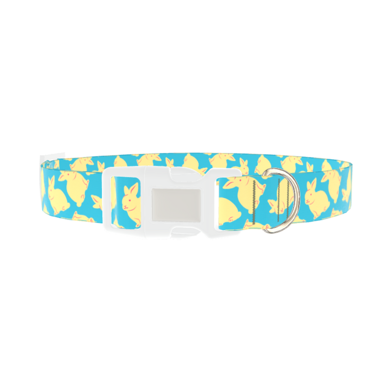 Yellow Bunny Pattern Dog Collar - plastic silver