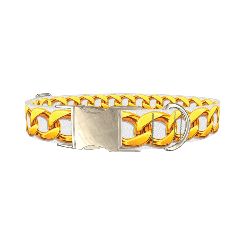 Chain Link Pattern Dog Collar - metal silver