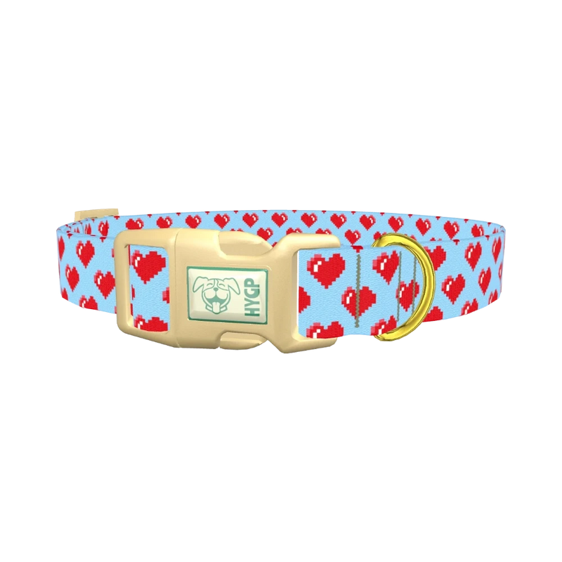 Pixelated Heart Dog Collar - plastic gold