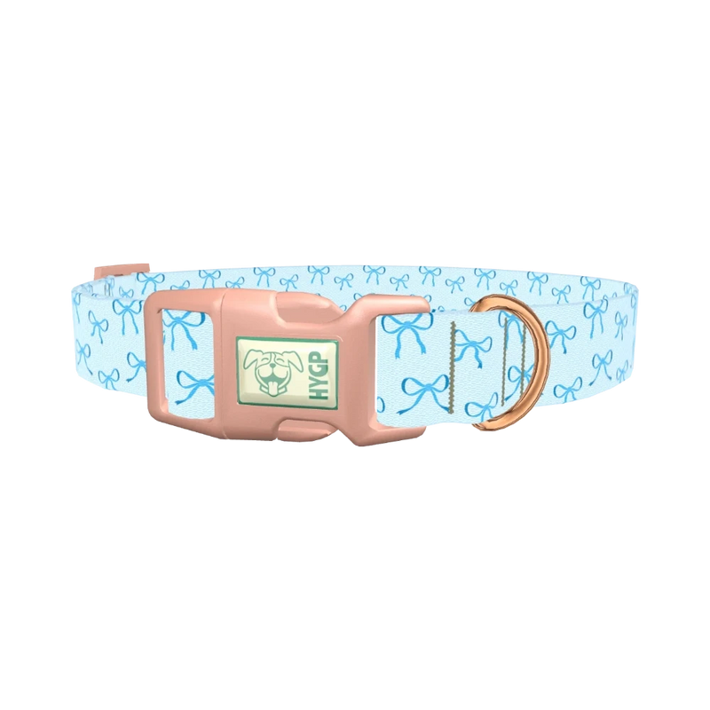 Blue Bow Pattern Dog Collar - plastic rose gold
