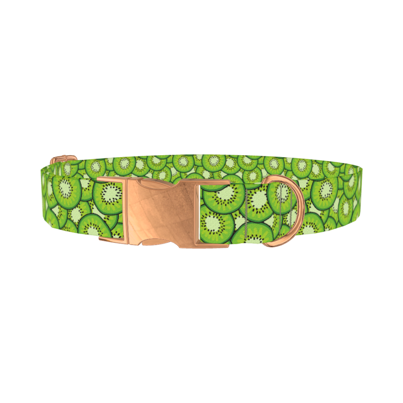 Green Kiwi Slice Dog Collar - metal rose gold