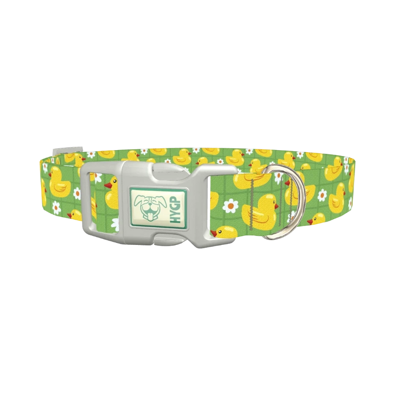 Yellow Duck Pattern Dog Collar - plastic silver