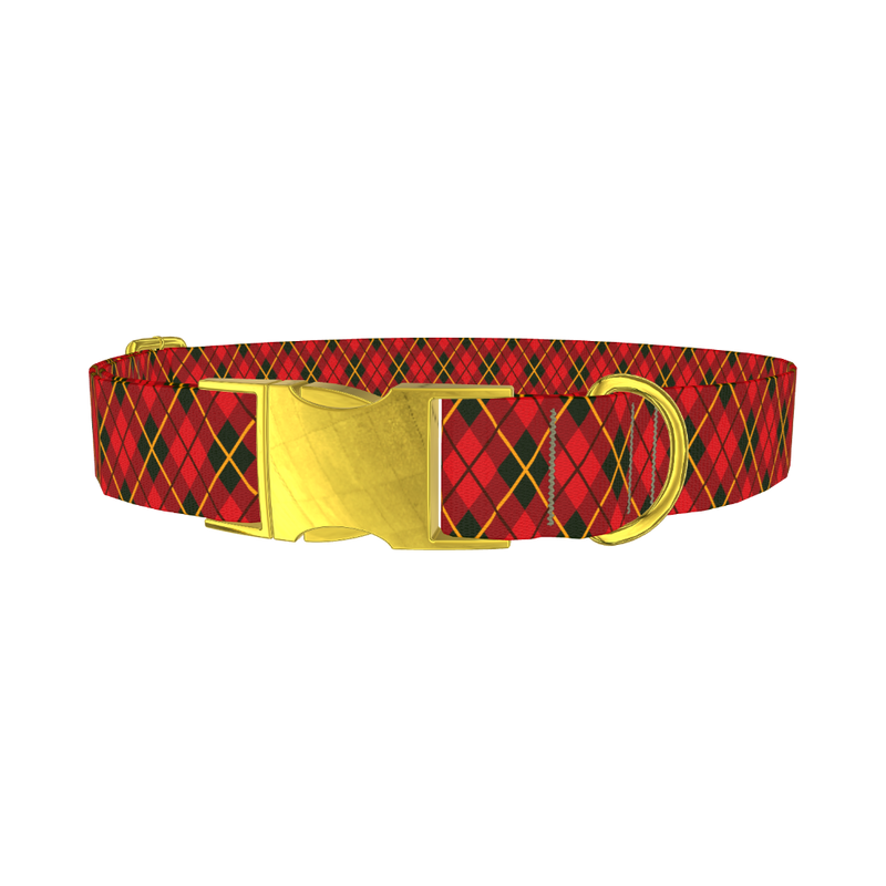 Rhombus Christmas Plaid Dog Collar - metal gold