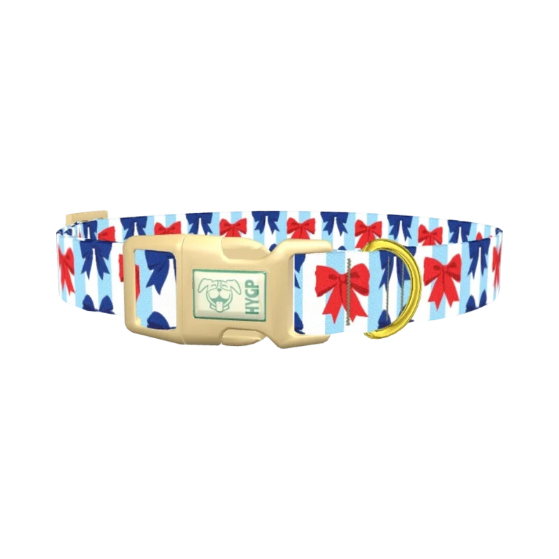 Patriotic Bow Dog Collar - plastic gold