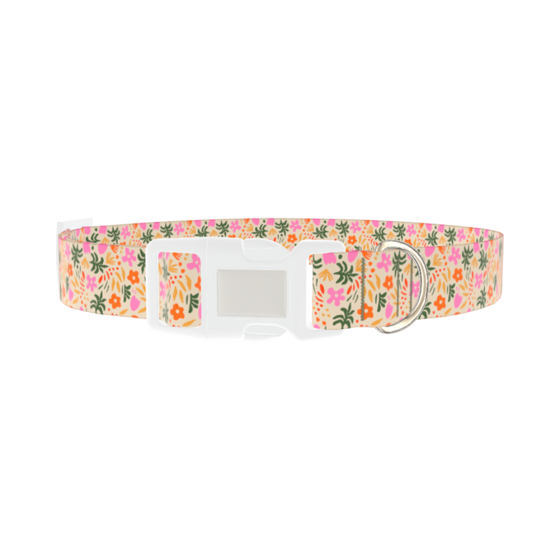 Tropical Floral Dog Collar - plastic silver
