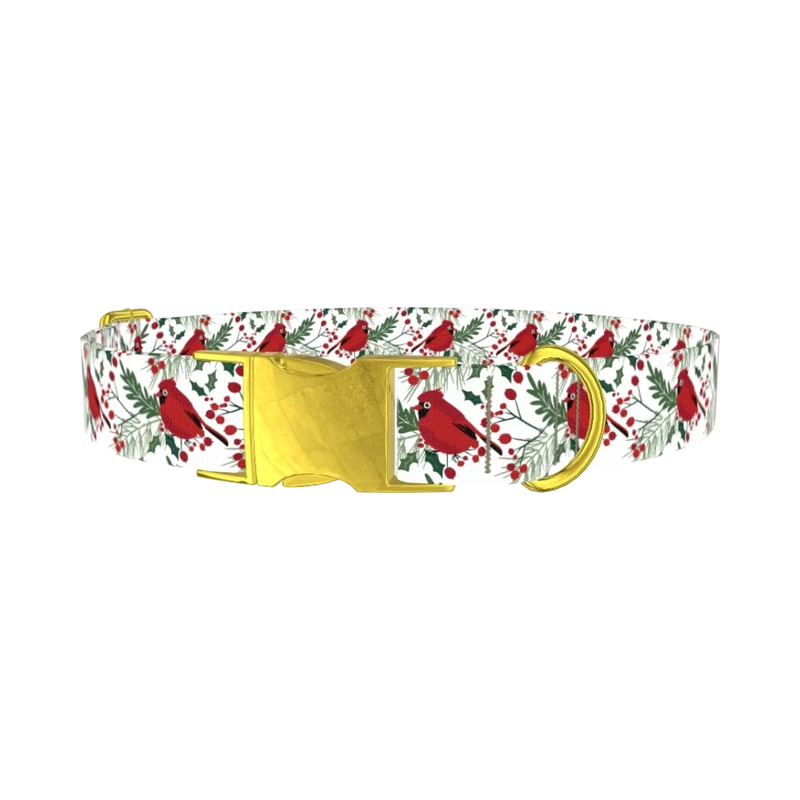 Christmas Cardinal Dog Collar - metal gold
