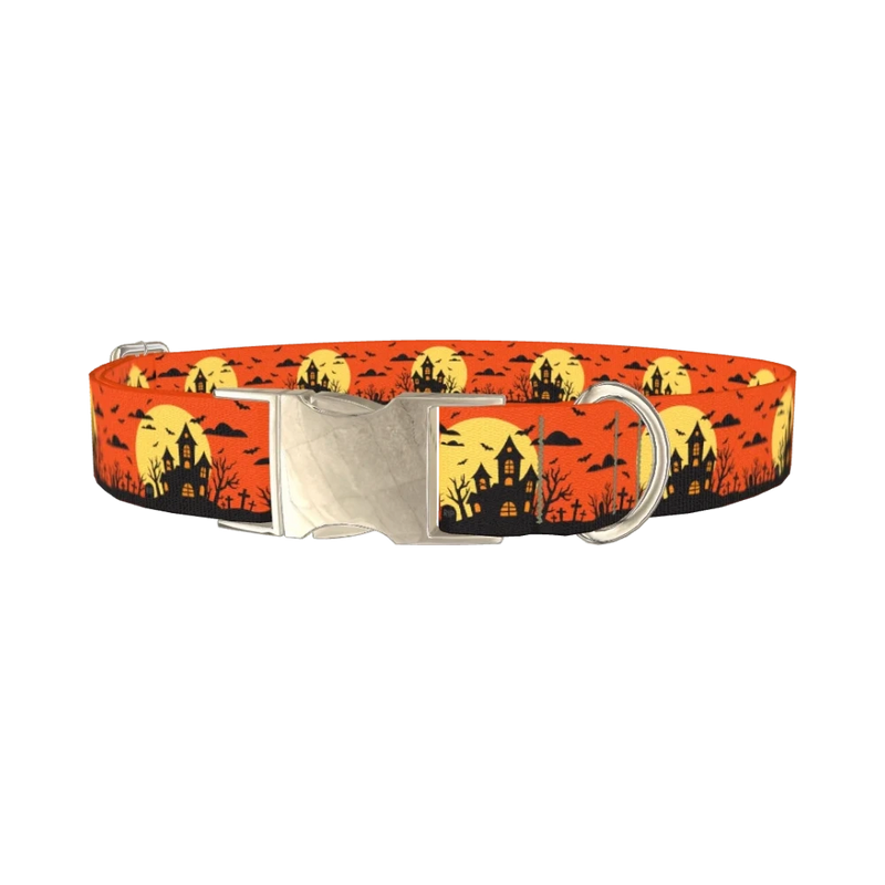 Halloween Haunted House Dog Collar - metal silver