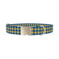 Yellow Blue Checkered Dog Collar - metal silver