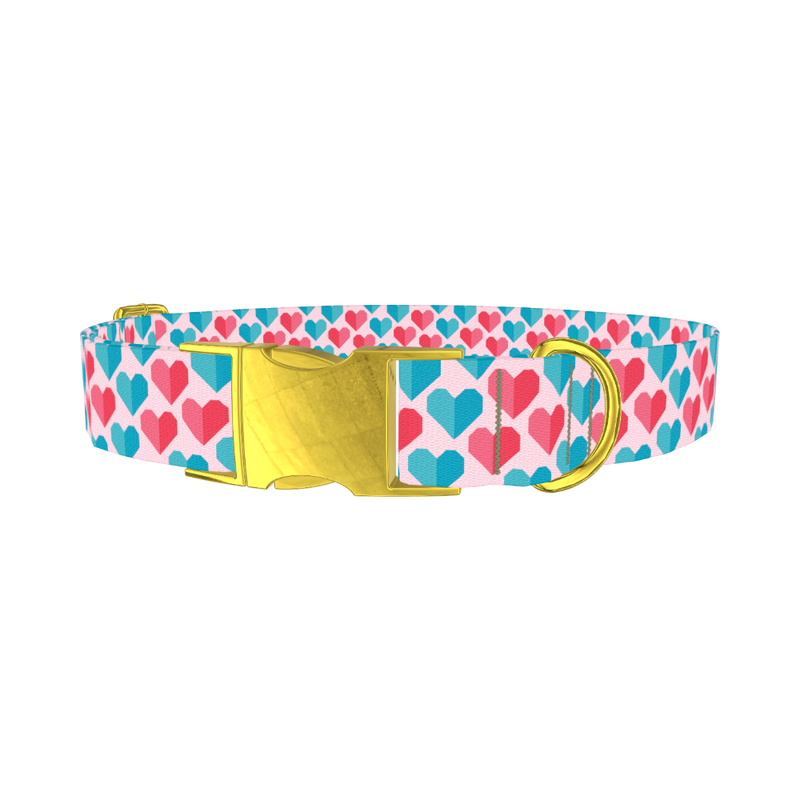 Geometric Colorful Heart Dog Collar - metal gold