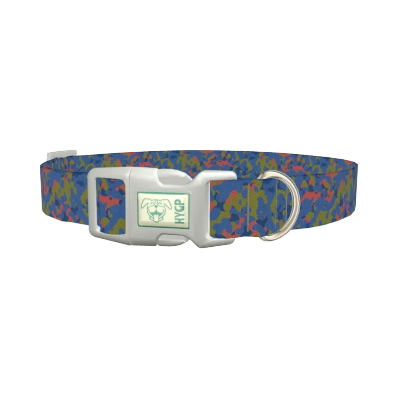 Blue Green Camouflage Dog Collar - plastic silver