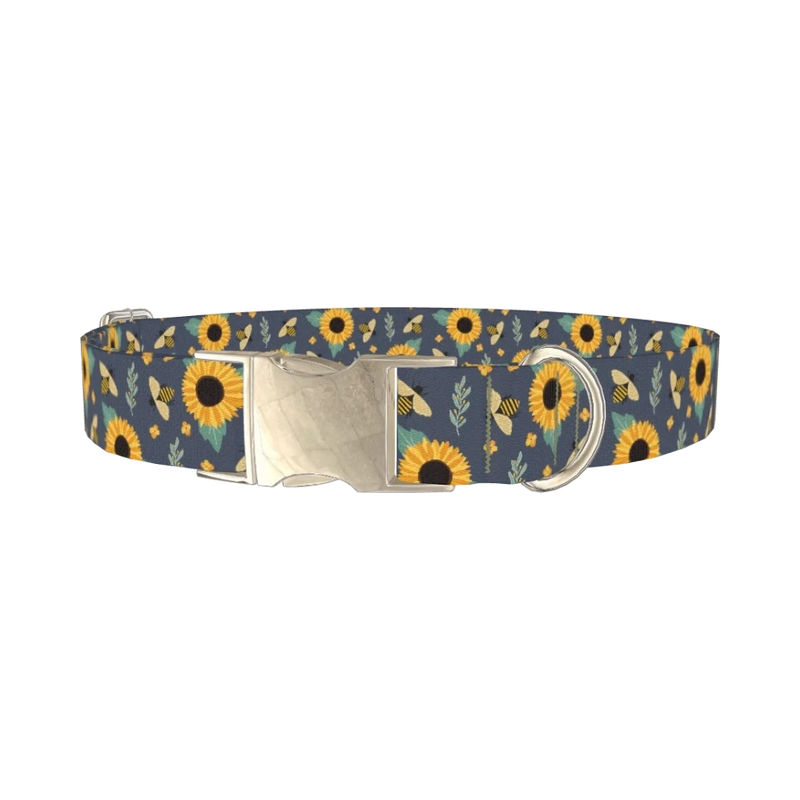 Bee Sunflower Dog Collar - metal silver