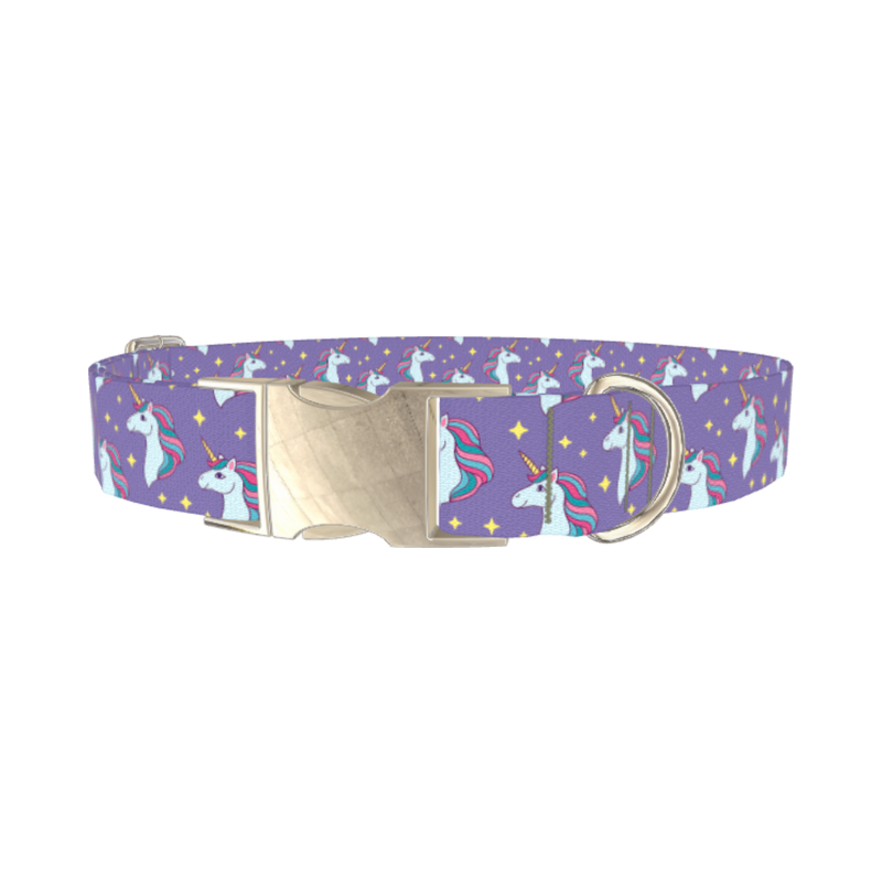 Purple Unicorn Magic Dog Collar - metal silver