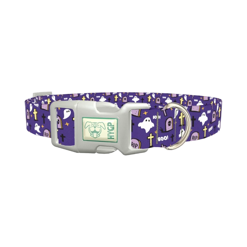 Purple Graveyard Halloween Dog Collar - plastic silver