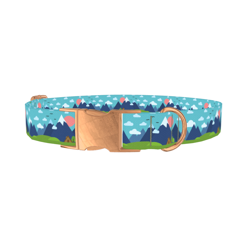Mountain Landscape Dog Collar - metal rose gold