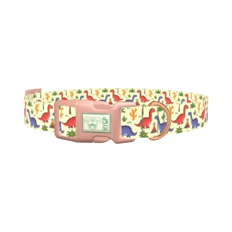 Dinosaur Volcano Dog Collar - plastic rose gold