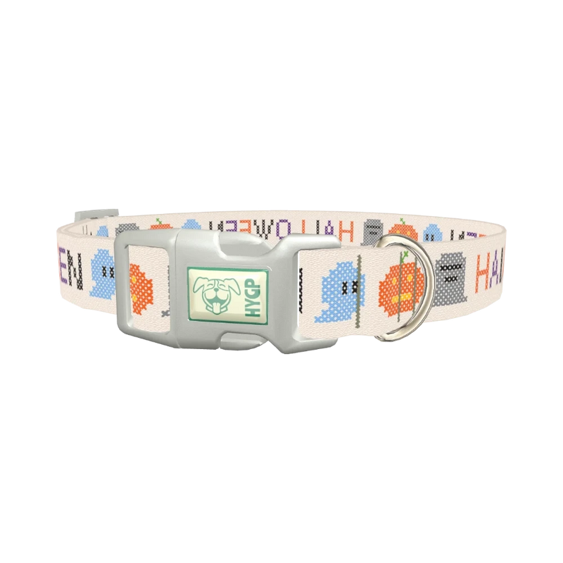 Halloween Embroidery Dog Collar - plastic silver