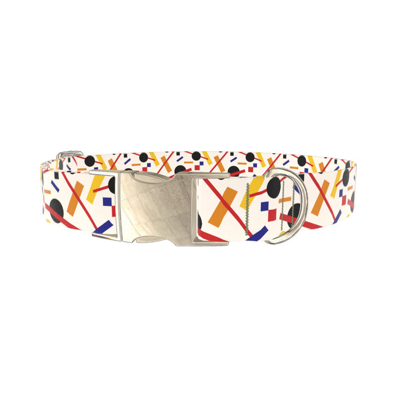 Geometric Abstract Dog Collar - metal silver