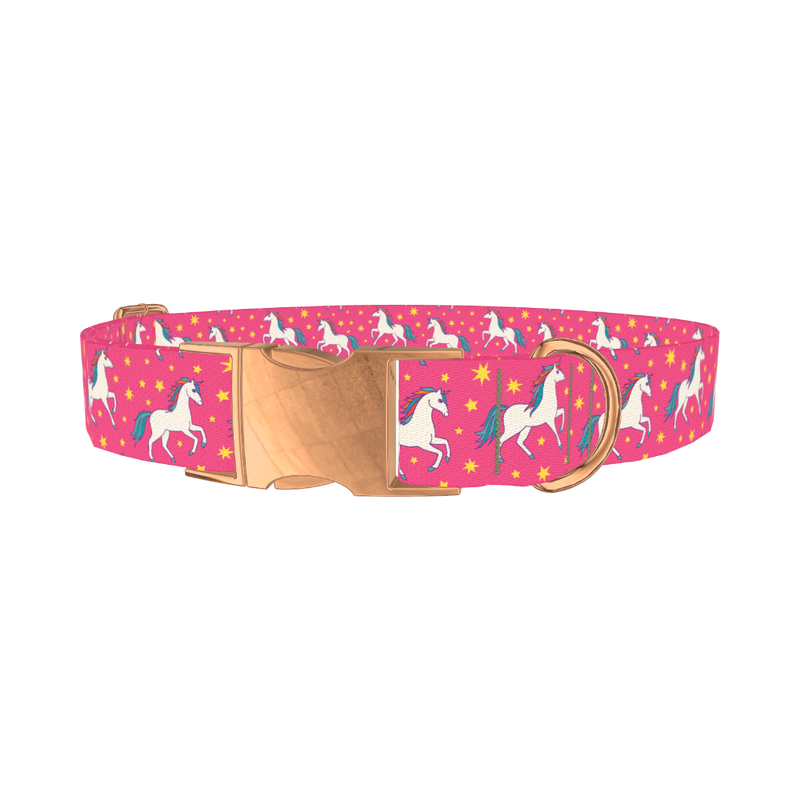 Unicorn Star Dog Collar - metal rose gold