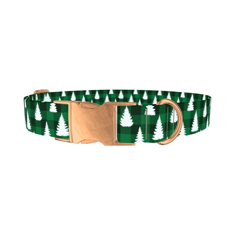 Fir Plaid Dog Collar - metal rose gold
