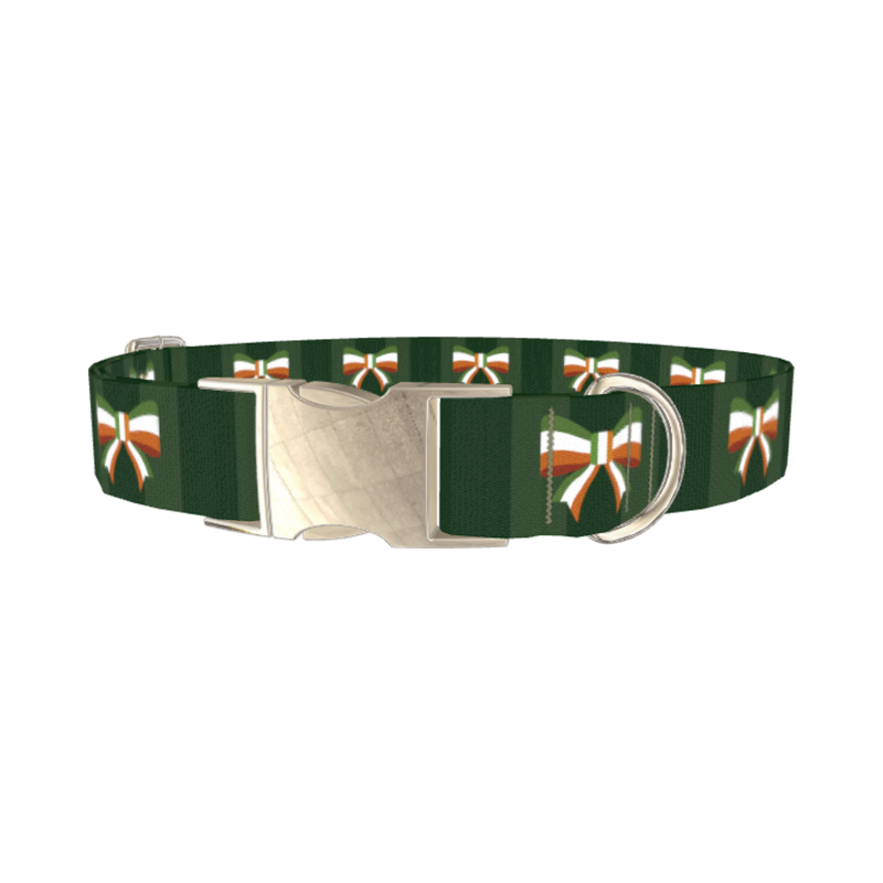 Irish Flag Bow Dog Collar - metal silver