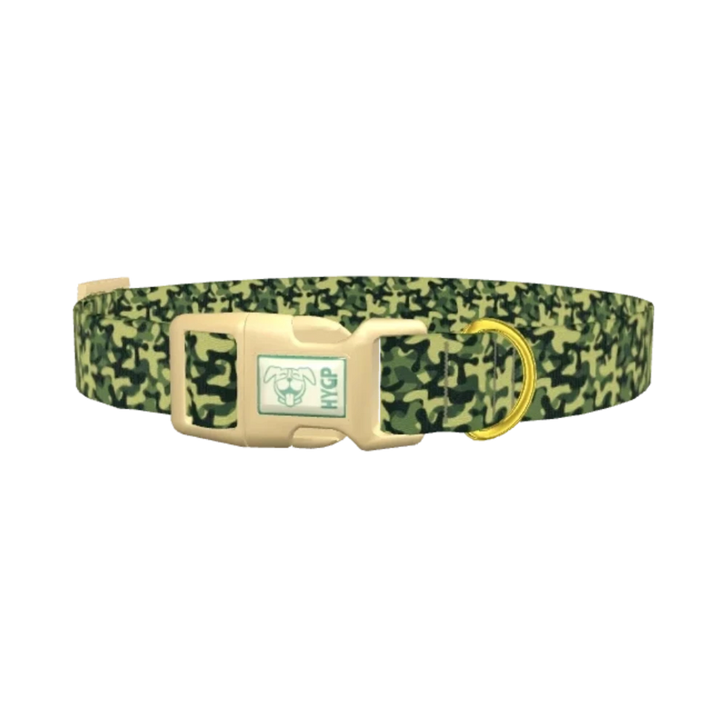 Dark Green Camo Dog Collar - plastic gold