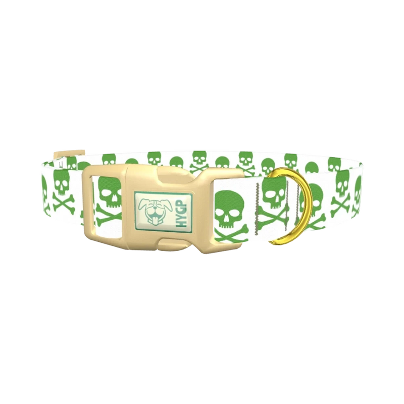 Green Skull Dog Collar - plastic gold