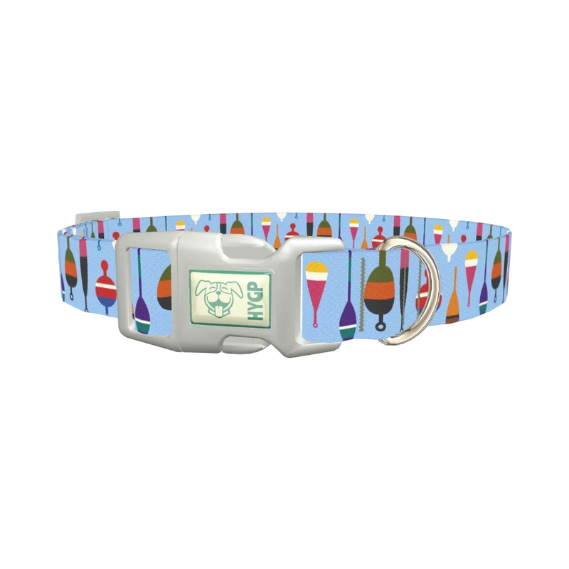 Fishing Bobber Pattern Dog Collar - plastic silver