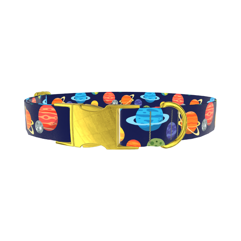 Space Planets Dog Collar - metal gold