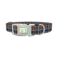 Dark Blue Festive Plaid Dog Collar - plastic silver