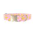Pink Banana Pattern Dog Collar - metal silver