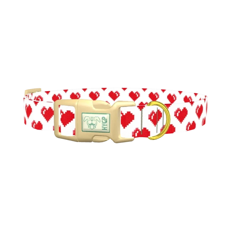 Pixel Heart Dog Collar - plastic gold