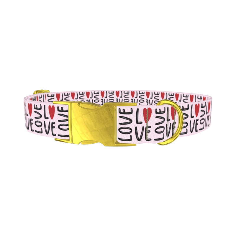 Love Heart Dog Collar - metal gold