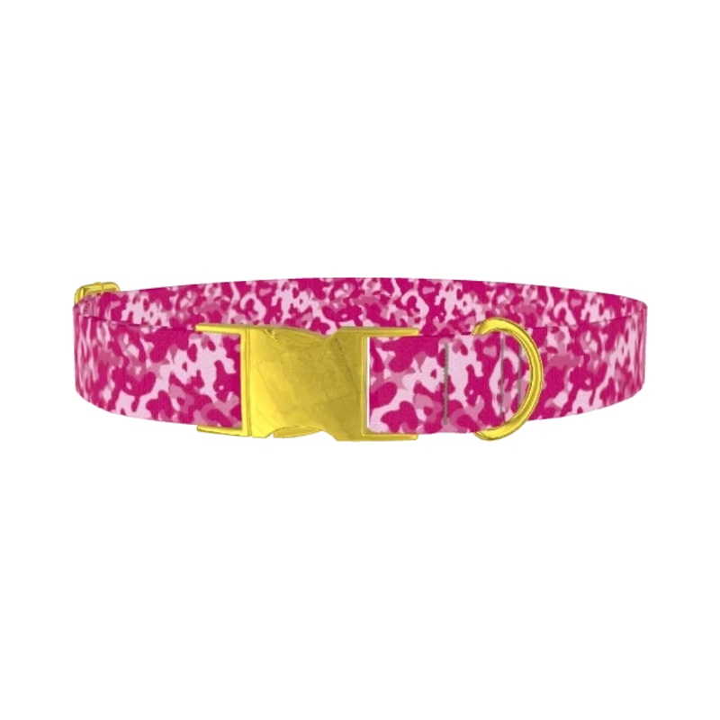Pink Camo Dog Collar - metal gold