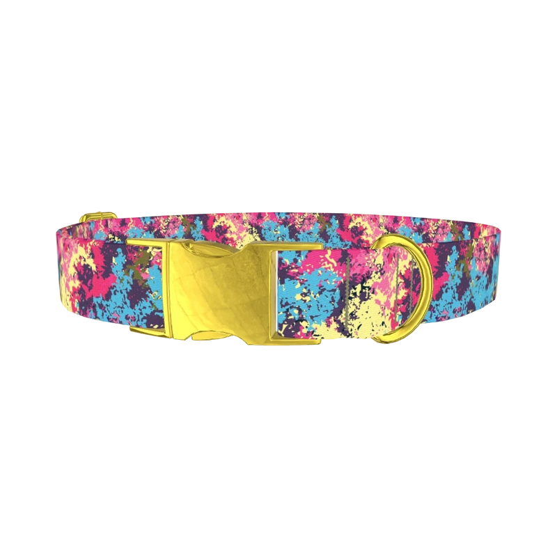 Abstract Paint Splatter Dog Collar - metal gold
