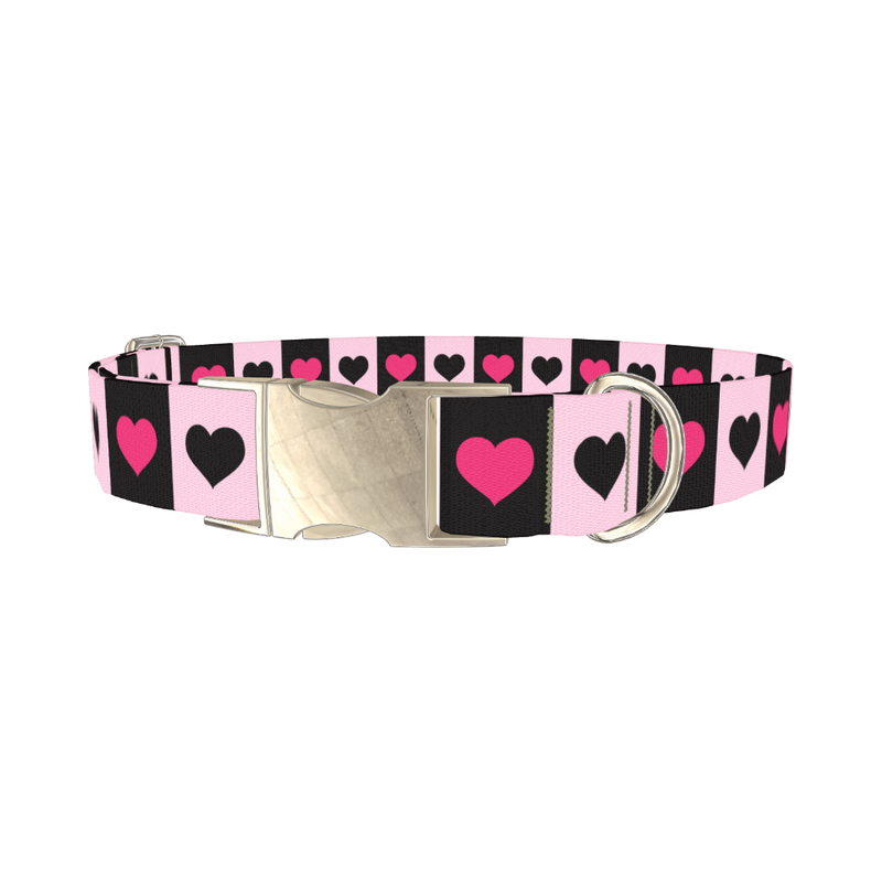 Valentine Heart Stripe Dog Collar - metal silver