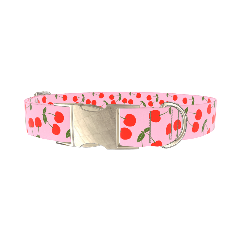 Cherry Pattern Dog Collar - metal silver