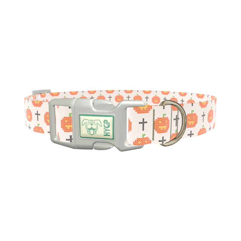 Halloween Cross-Stitch Dog Collar - plastic rose gold
