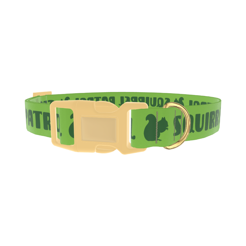 Squirrel Patrol Dog Collar - plastic gold