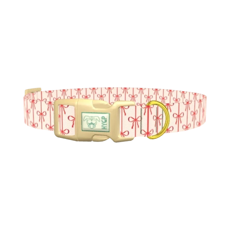 Red Ribbon Bow Dog Collar - plastic gold