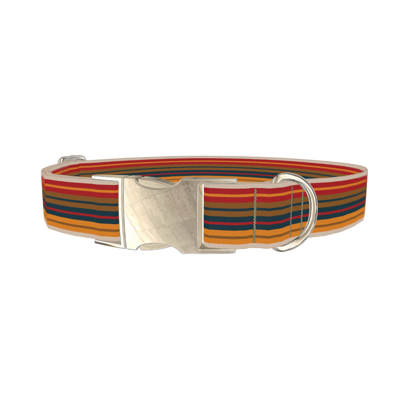 Autumn Stripes Dog Collar - metal silver