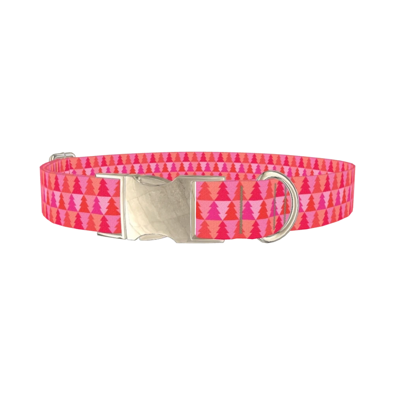 Geometric Christmas Tree Dog Collar - metal silver