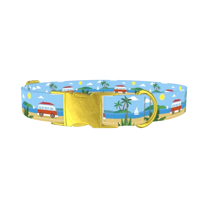 Beach Vacation Dog Collar - metal gold