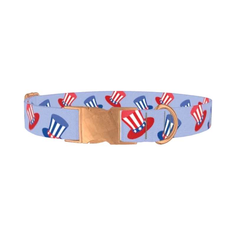 Patriotic Hat Dog Collar - metal rose gold