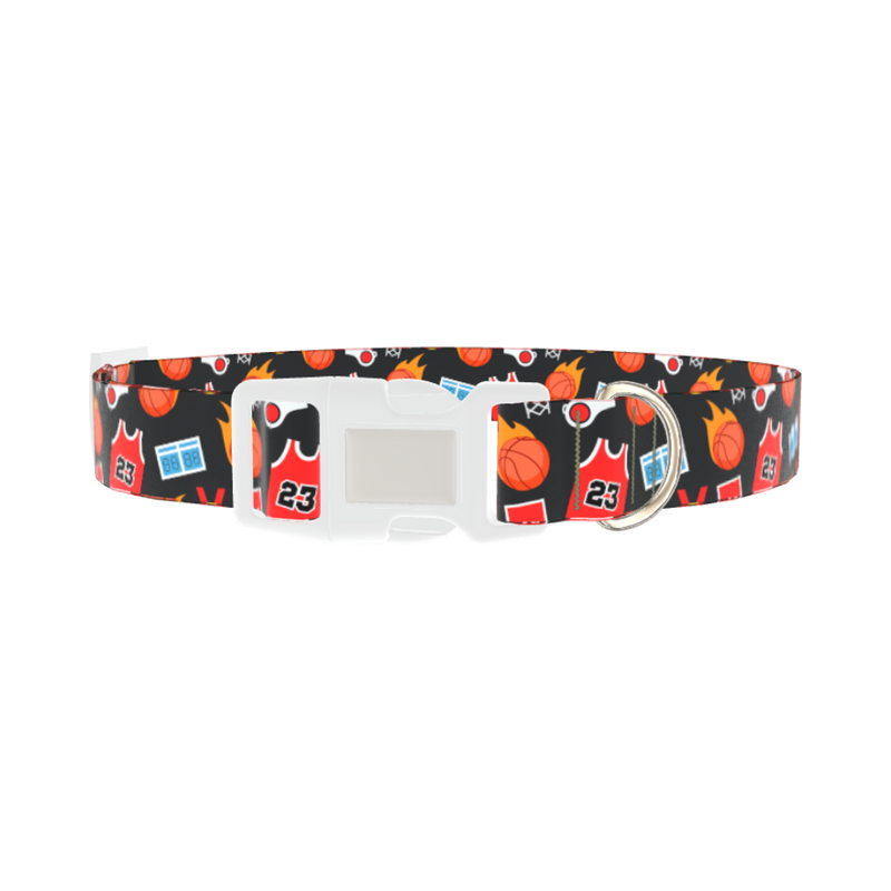 Flaming Basketball Dog Collar - plastic silver