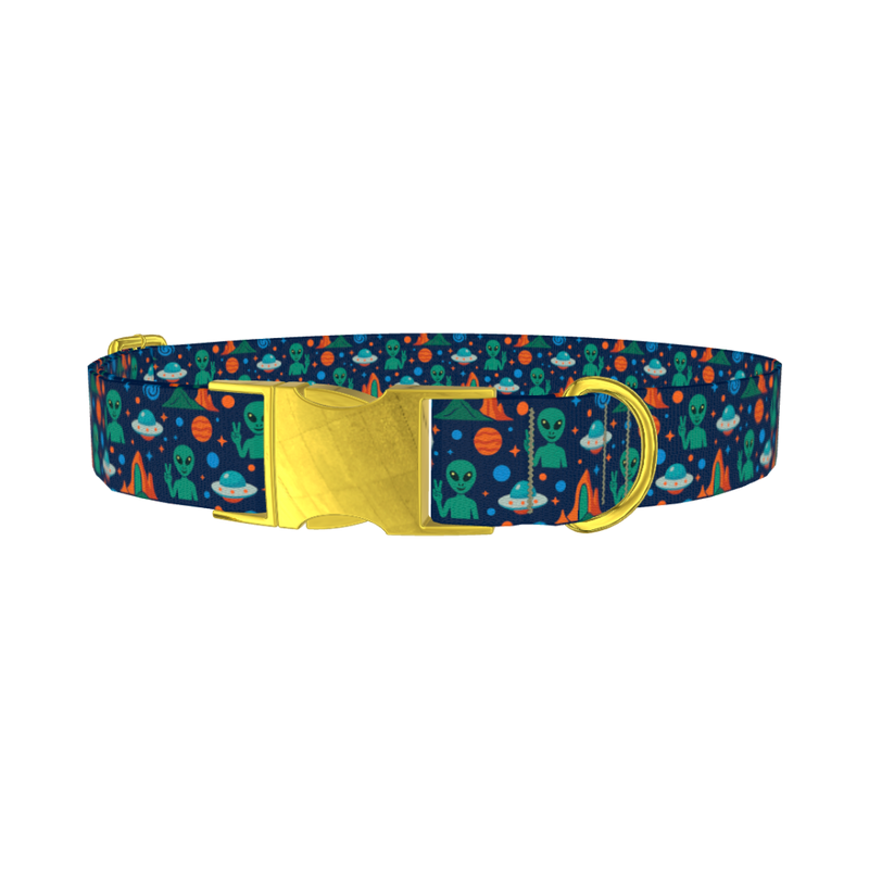 Alien Space Adventure Dog Collar - metal gold