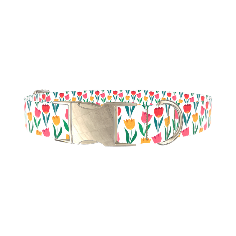 Colorful Tulip Dog Collar - metal silver