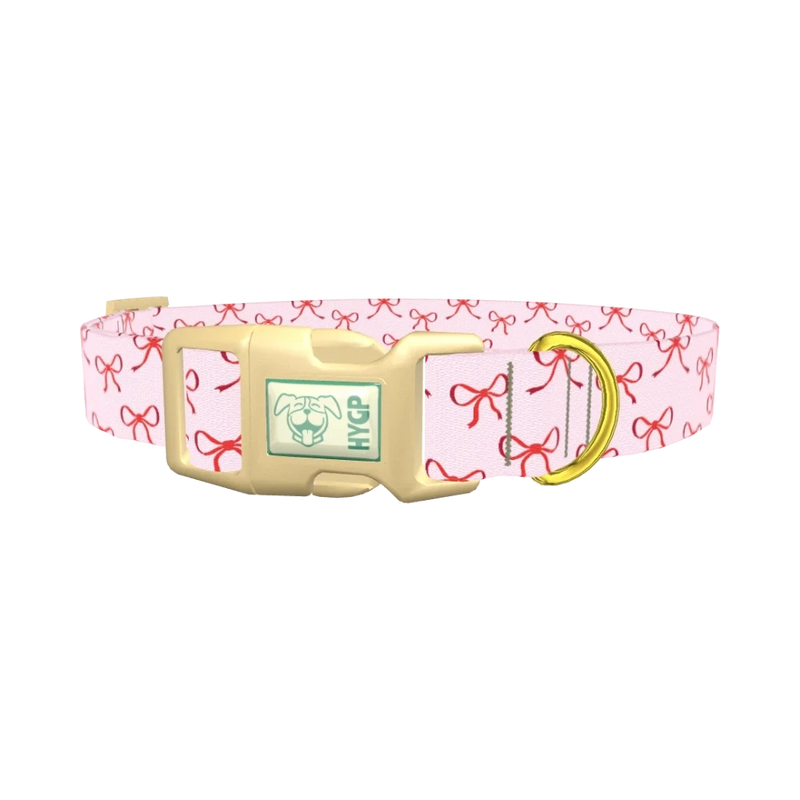 Red Bow Pattern Dog Collar - plastic gold