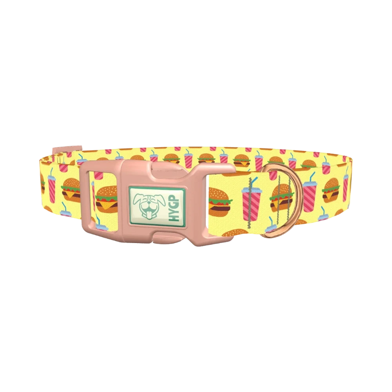Burger and Shake Dog Collar - plastic rose gold