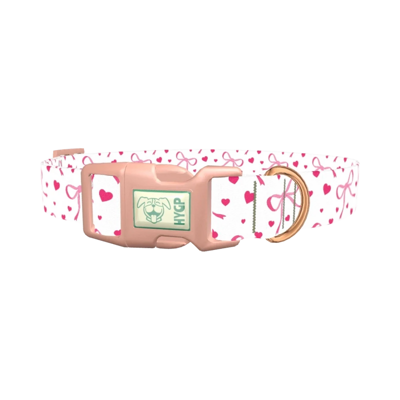 Light Pink Ribbon Heart Dog Collar - plastic rose gold