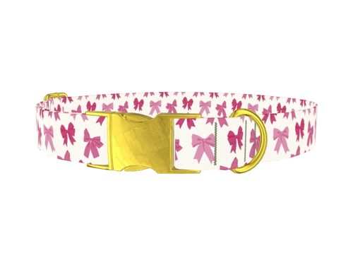 Pink Ribbon Bow Dog Collar